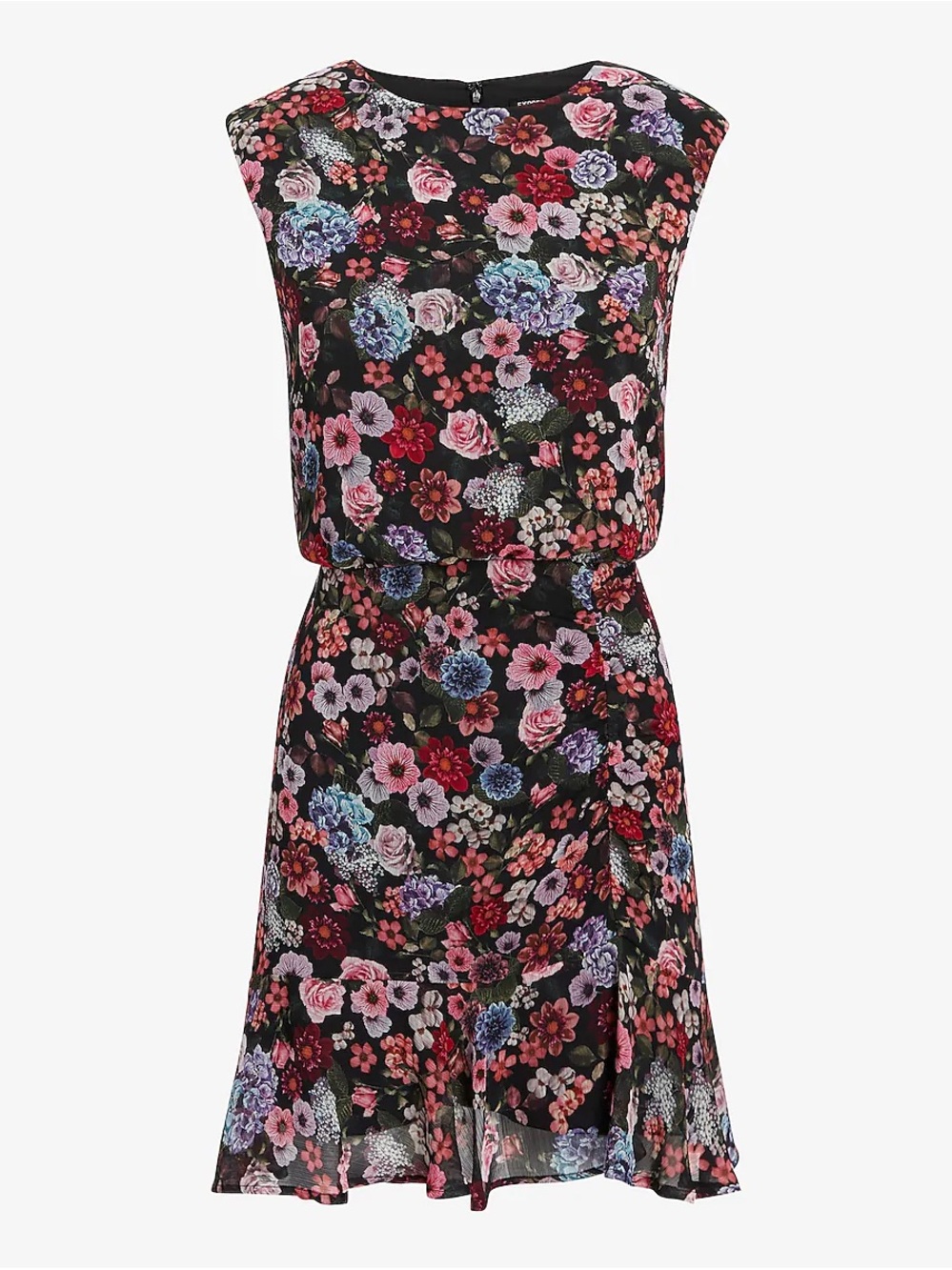 Floral Sleeveless Blouson Dress - Black Multi